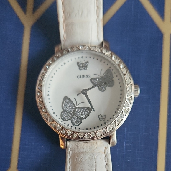 Guess White Butterfly Women\'s Watch Vintage Fun